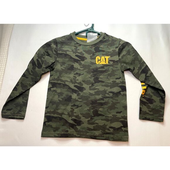 CAT Caterpillar shirt youth boys 6 long sleeve crew neck camo green new - Picture 1 of 12